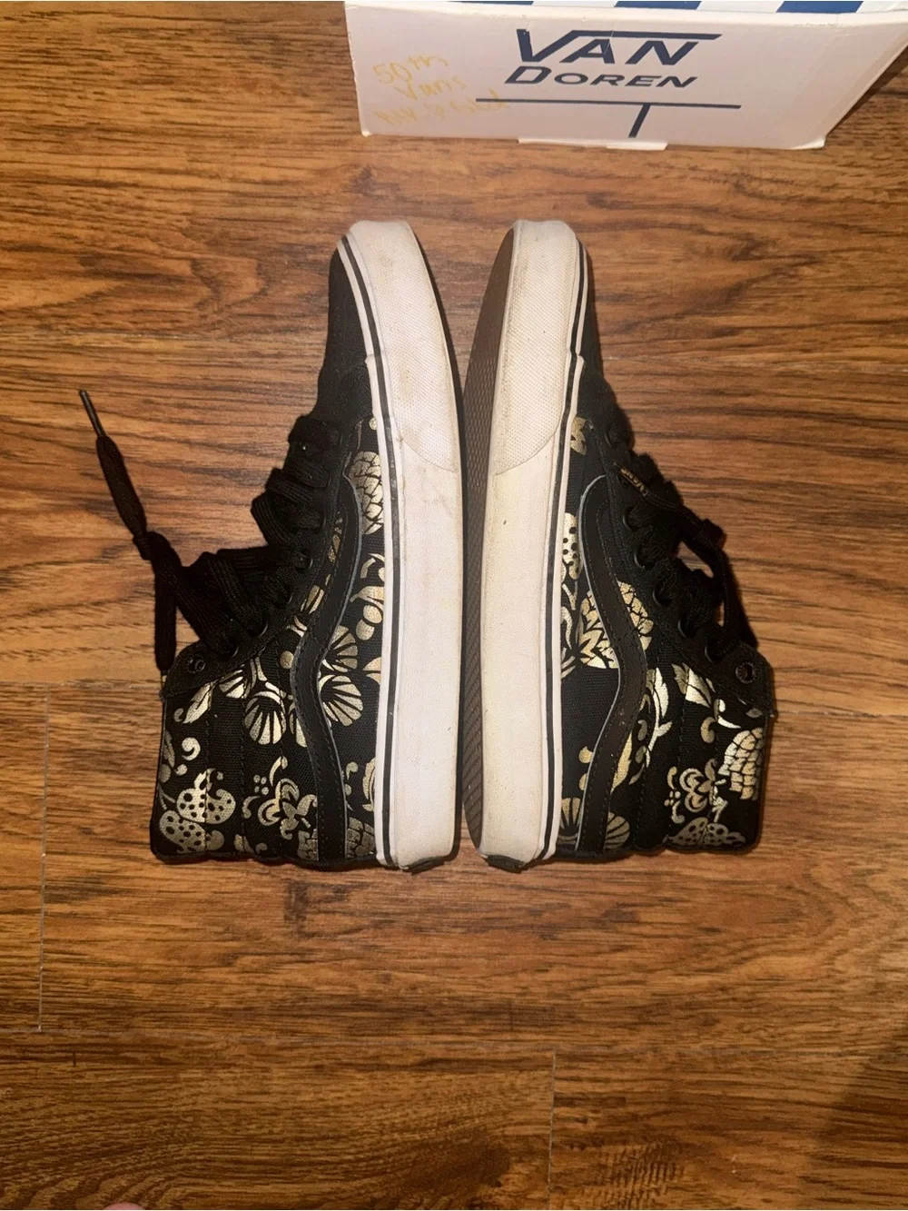 Women's Black High-Top Sneakers with Gold Floral Print